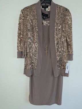 r&m richards sleeveless beaded v neck dress and jacket Pleated Collared Long Sleeve Midi Dress main image 0